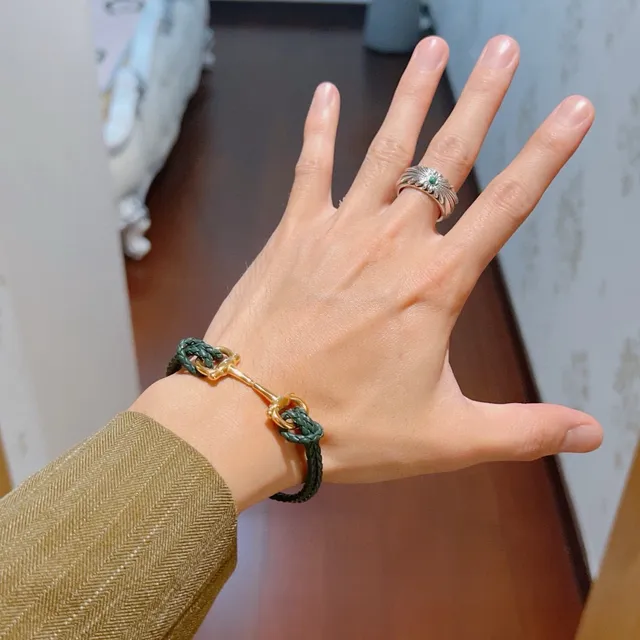 Gucci Horsebit 1955 Pulsera de cuero trenzado verde tono dorado 8