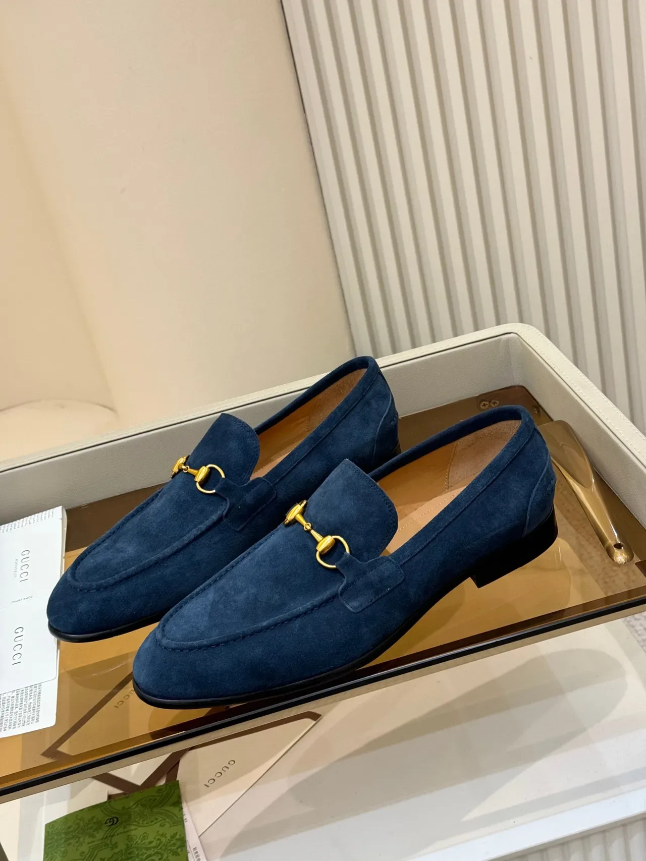 Gucci Horsebit 1955 Navy Gold Suede Hardware Loafer 5