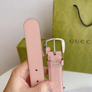 Gucci Horsebit 1955 Pale Pink Crocodile-Embossed Leather Belt