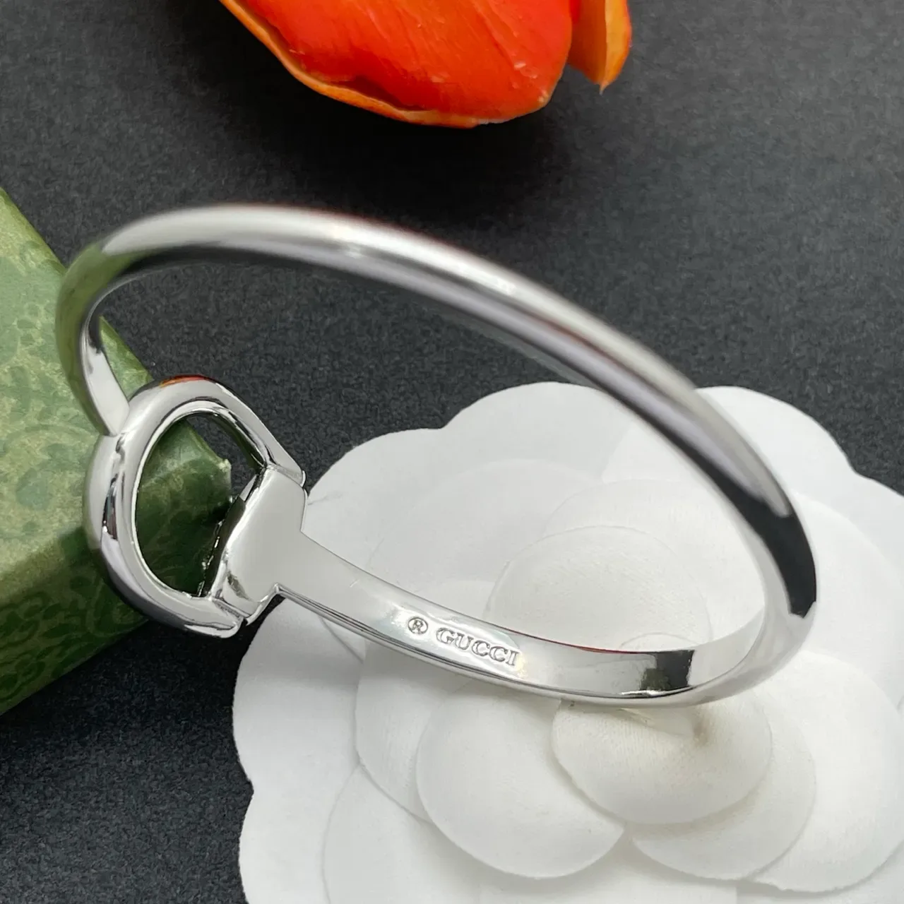 Gucci Horsebit 1955 Pavé Crystal Silver-Tone Open Cuff Bracelet 3