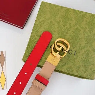 Gucci Horsebit 1955 Reversible Red and Beige Leather Belt