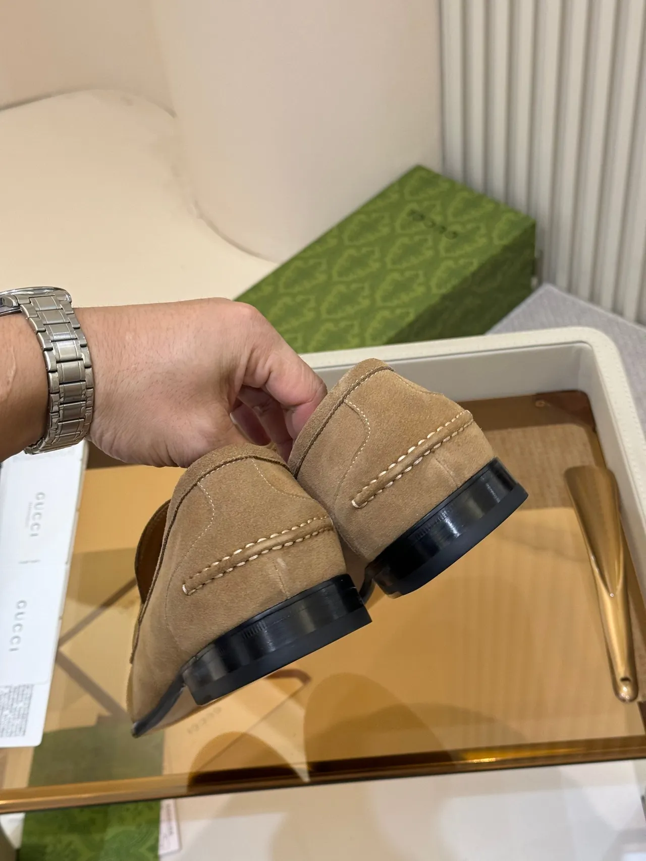 Gucci Horsebit 1955 Tan Suede Loafers 3