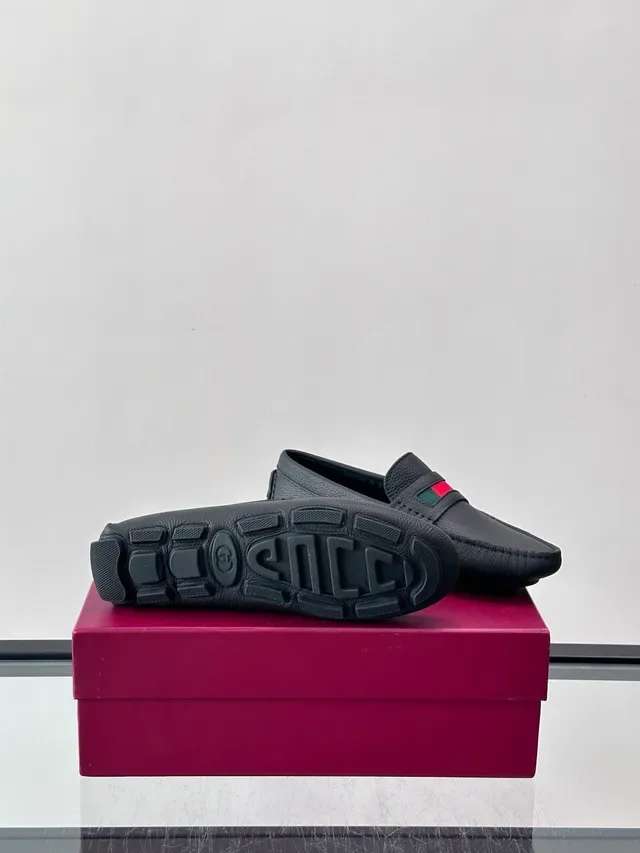Gucci Horsebit 1955 Web Loafer Black Pebbled Leather Loafers 2