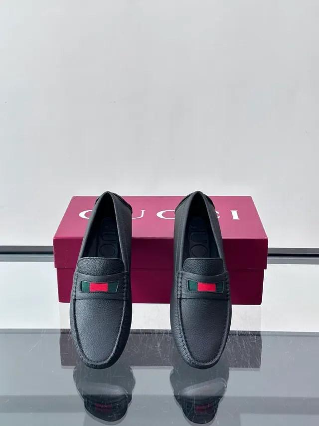 Gucci Horsebit 1955 Web Loafer Black Pebbled Leather Loafers 4