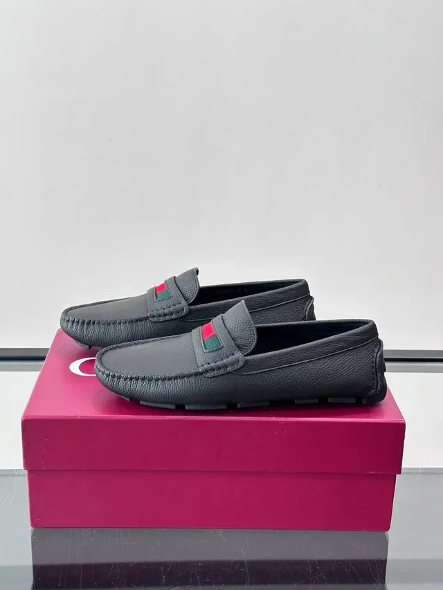 Gucci Horsebit 1955 Web Loafer Black Pebbled Leather Loafers 5