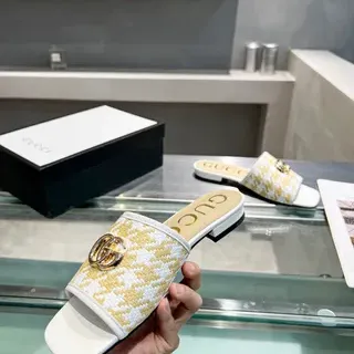 Gucci Horsebit 1955 Yellow and White Woven Slippers