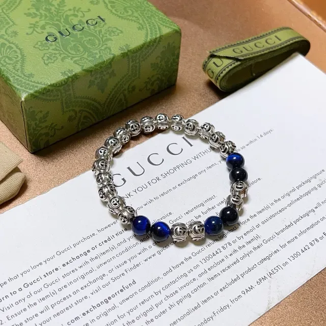 Gucci Interlocking G and Lapis Lazuli Bead Bracelet 9