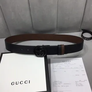 Gucci Interlocking G Belt কালো এবং বাদামী চামড়ার বেল্ট