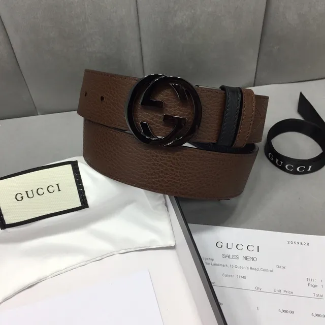 Gucci Interlocking G Belt 黑色和棕色皮革腰带 2
