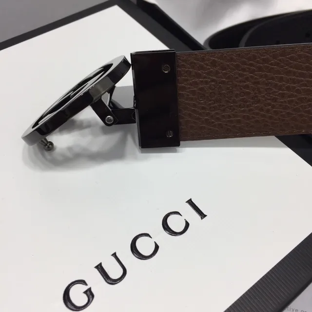 Gucci Interlocking G Belt 黑色和棕色皮革腰带 3