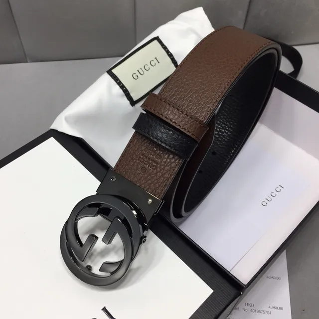 Gucci Interlocking G Belt 黑色和棕色皮革腰带 4
