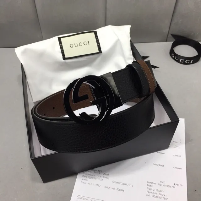 Gucci Interlocking G Belt 黑色和棕色皮革腰带 5