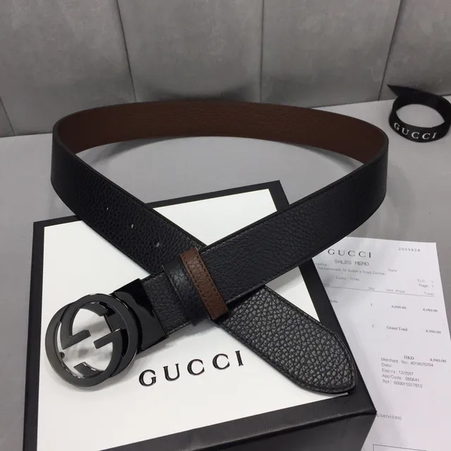 Gucci Interlocking G Belt 黑色和棕色皮革腰带 6