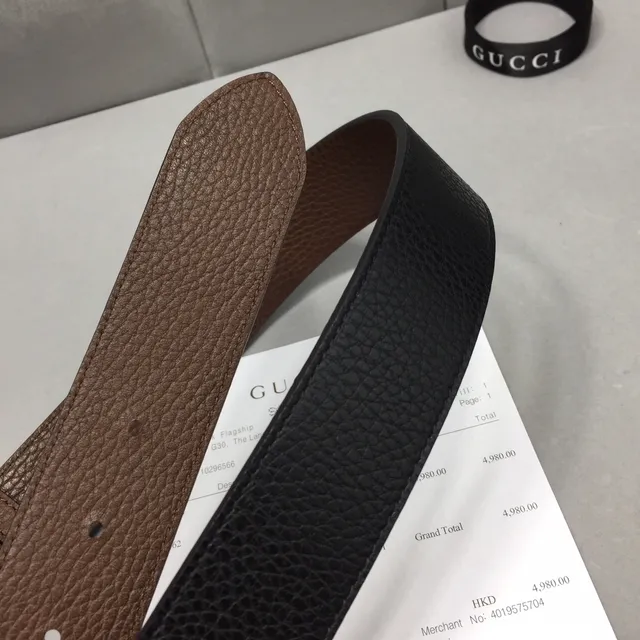 Gucci Interlocking G Belt 黑色和棕色皮革腰带 7
