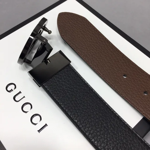 Gucci Interlocking G Belt 黑色和棕色皮革腰带 8