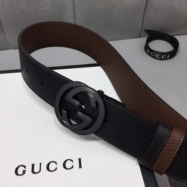 Gucci Interlocking G Belt 黑色和棕色皮革腰带 9