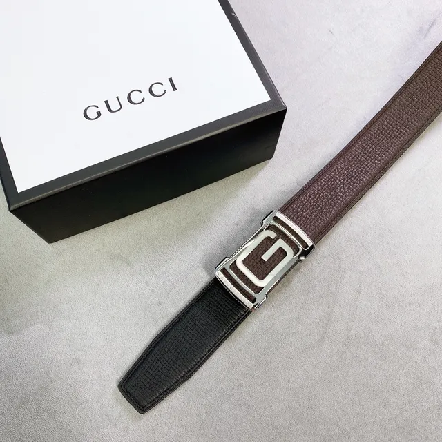 Gucci Interlocking G Buckle Brown Pebbled Leather Belt 2