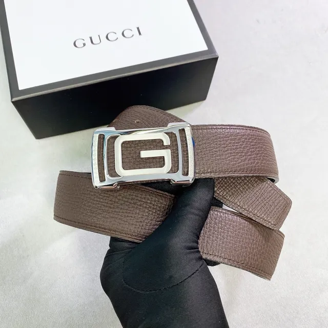 Gucci Interlocking G Buckle Brown Pebbled Leather Belt 4