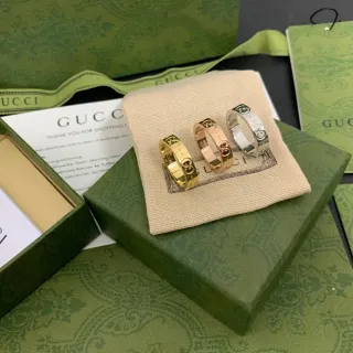 Gucci Interlocking G Green Gold Motif Stackable Band Design Ring