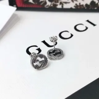 Gucci Interlocking G Stud Silver Black Circular Logo Earrings