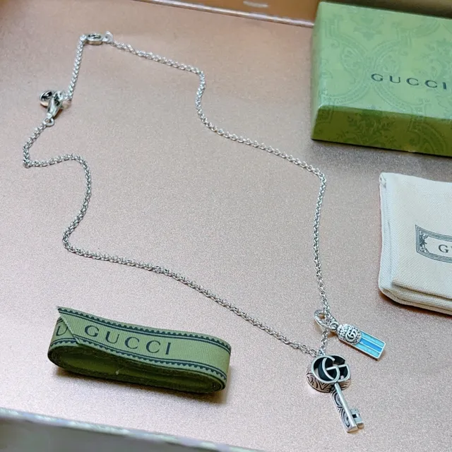 Gucci Key Pendant Silver Blue Chain Interlocking G Logo Necklace 3