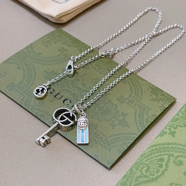 Gucci Key Pendant Silver Blue Chain Interlocking G Logo Necklace 9