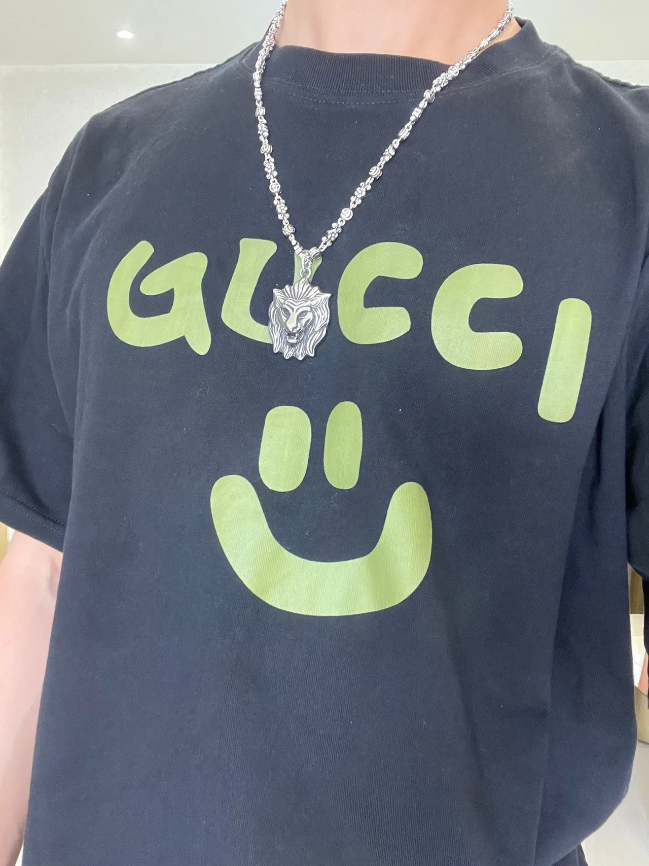 Gucci Lion Head Necklace Silver Beige Pendant Interlocking G Chain Necklace 8