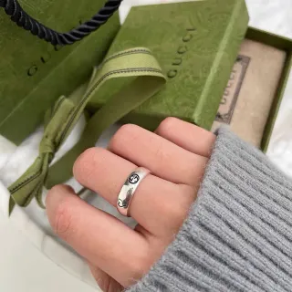 Gucci Love Ring Silver Green Polished Engraved Interlocking G Logo Ring