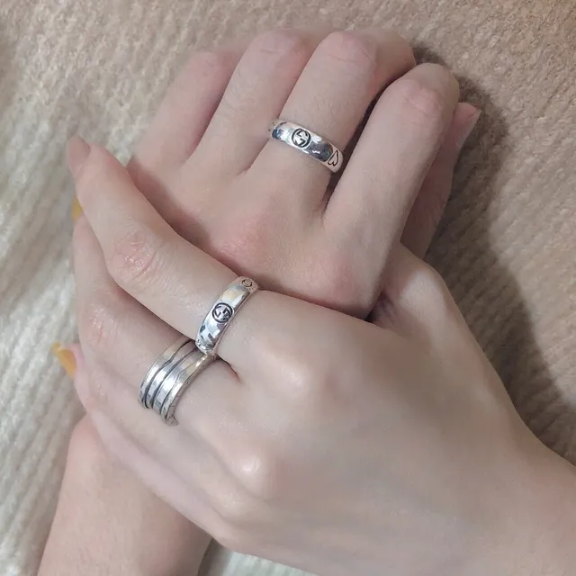 Gucci Love Ring Silver Green Polished Engraved Interlocking G Logo Ring 4
