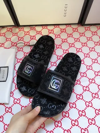 Gucci Monogram-Print Holographic GG Slide Slippers 2