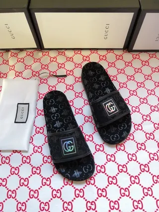 Gucci Monogram-Print Holographic GG Slide Slippers 5