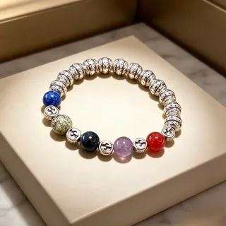 Gucci Multicolor Silver Beaded Stretch Bracelet
