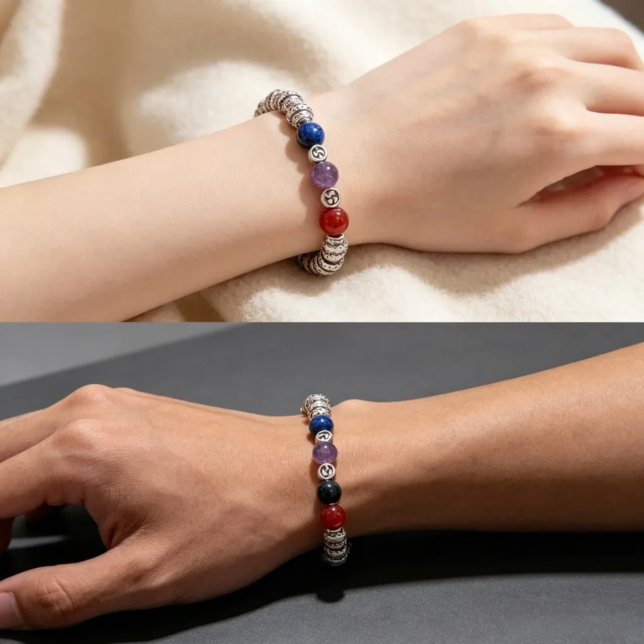 Gucci Multicolor Silver Beaded Stretch Bracelet 2