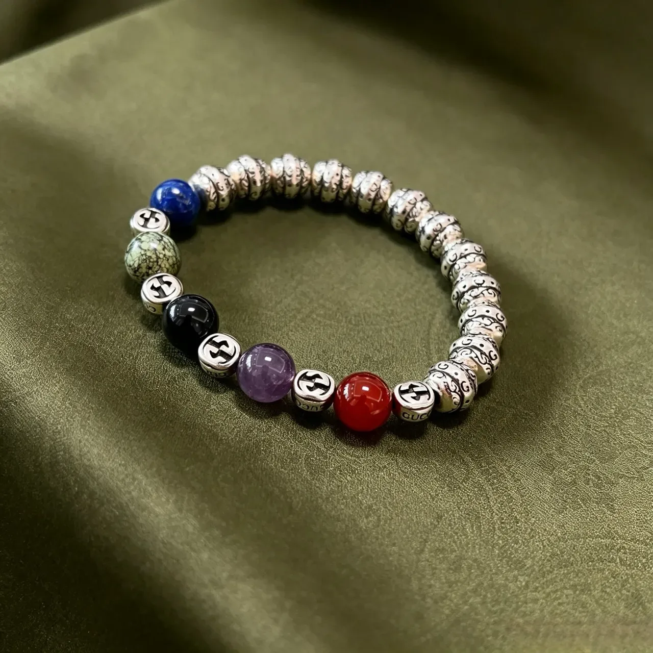 Gucci Multicolor Silver Beaded Stretch Bracelet 3