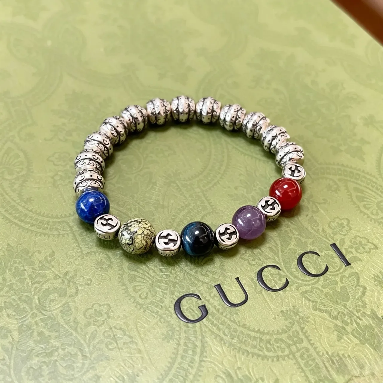 Gucci Multicolor Silver Beaded Stretch Bracelet 5
