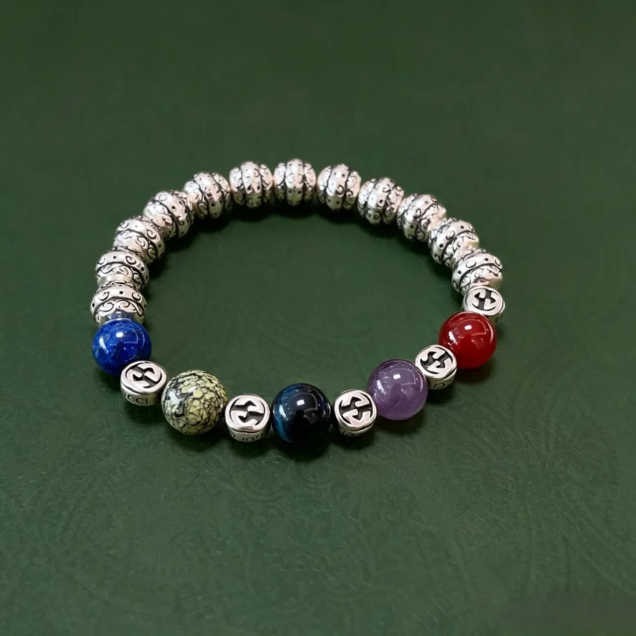 Gucci Multicolor Silver Beaded Stretch Bracelet 6