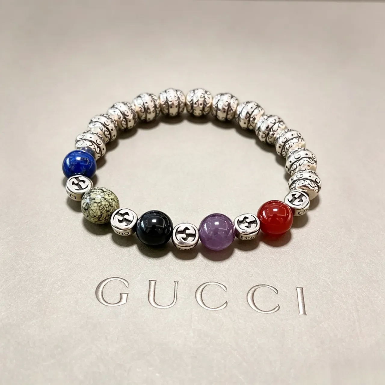 Gucci Multicolor Silver Beaded Stretch Bracelet 7