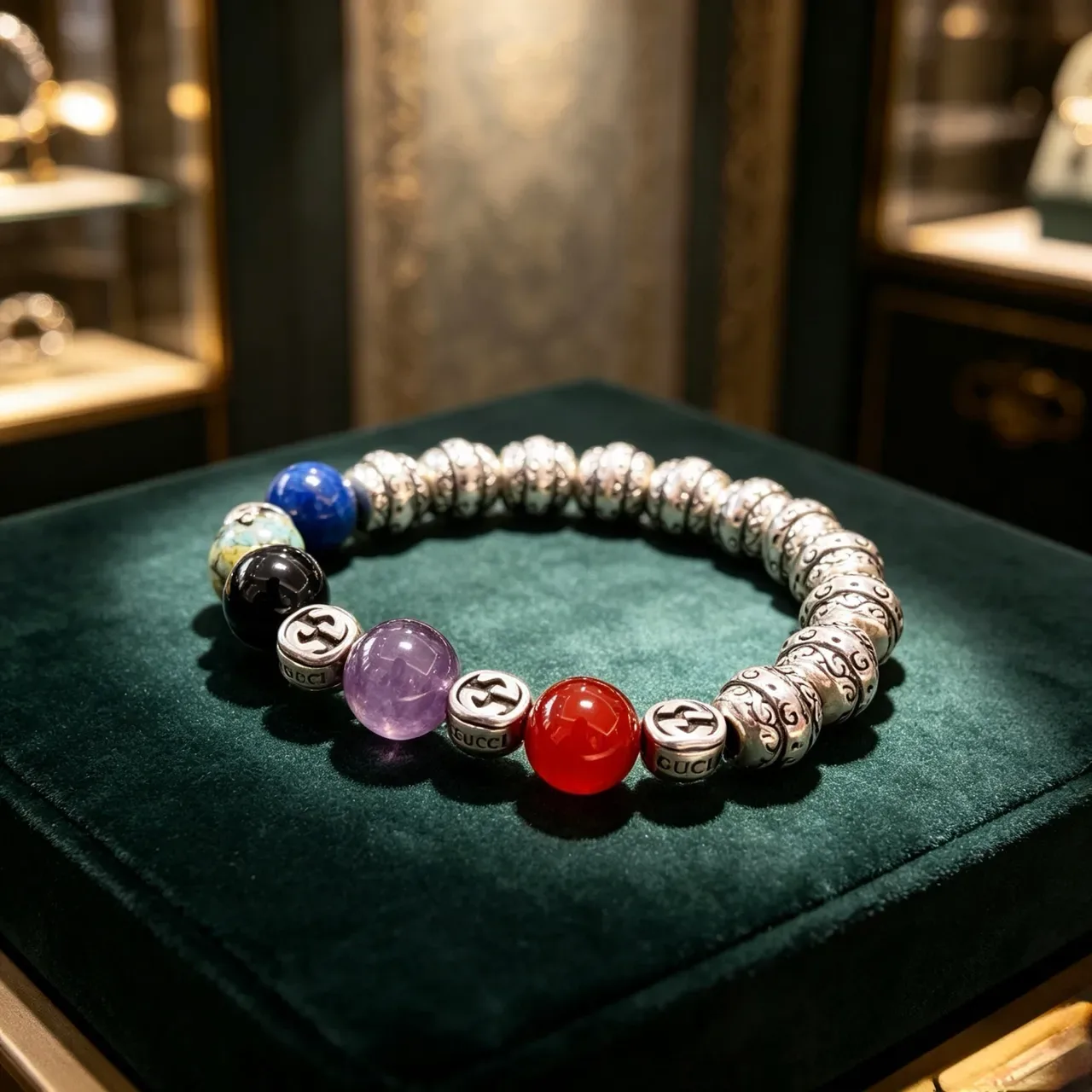 Gucci Multicolor Silver Beaded Stretch Bracelet 9