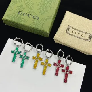 Gucci Multicolor Silver Cross-Shaped Enamel-Coated Earrings