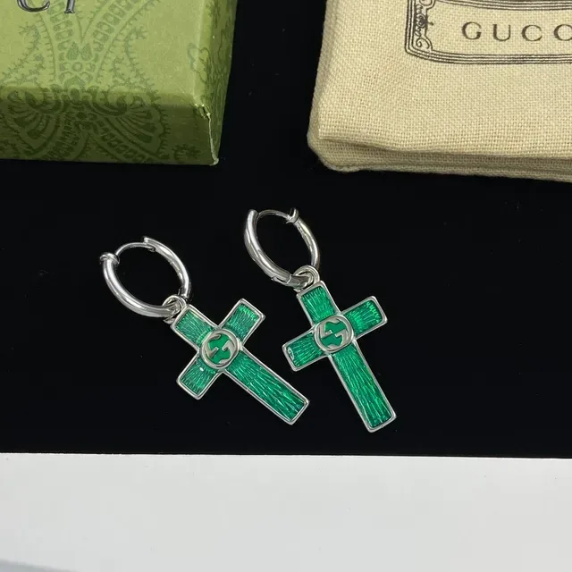 Gucci Multicolor Silver Cross-Shaped Enamel-Coated Earrings 3