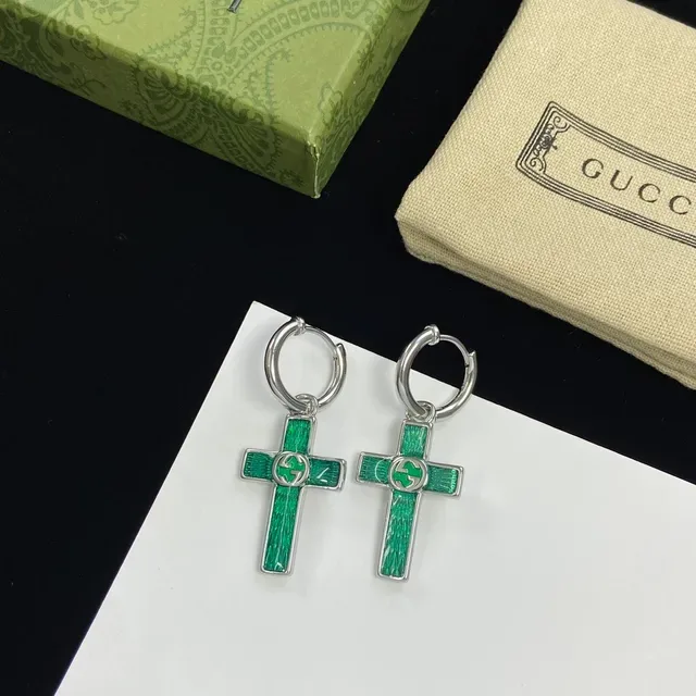 Gucci Multicolor Silver Cross-Shaped Enamel-Coated Earrings 4