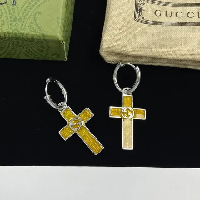 Gucci Multicolor Silver Cross-Shaped Enamel-Coated Earrings 5