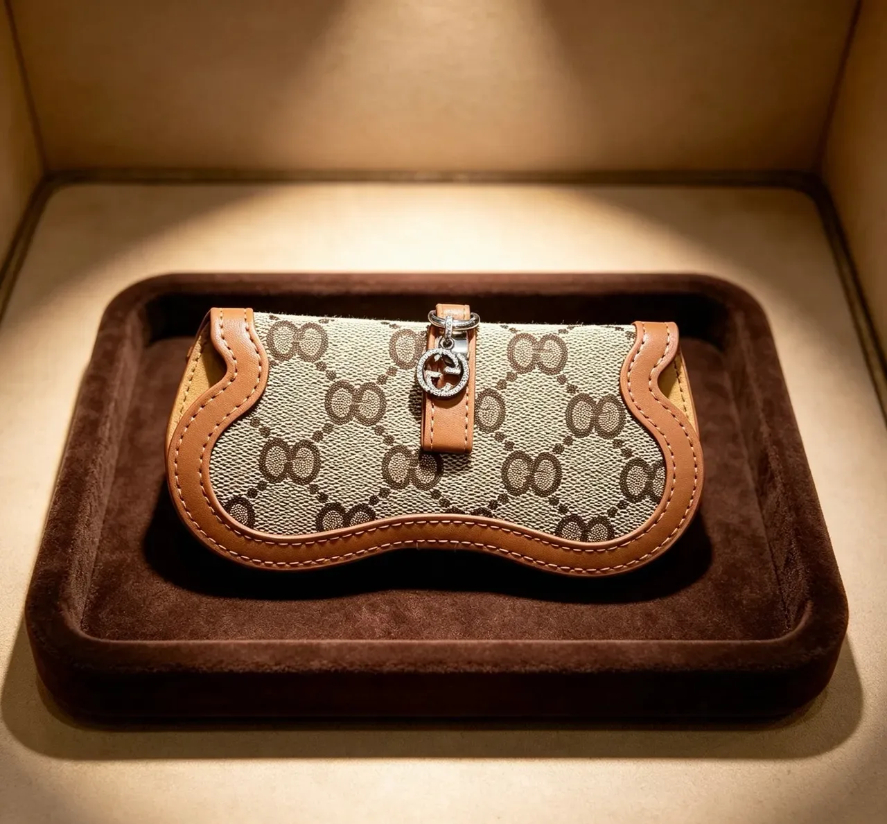 Gucci Ophidia Beige Brown GG Monogram Canvas Tan Leather Trim óculos de sol 3