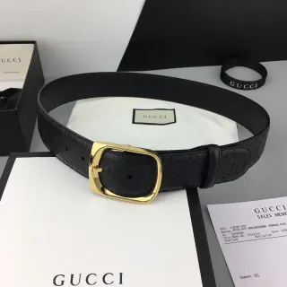Gucci Ophidia Black Gold Embossed GG Monogram Rectangular Buckle Leather Belt