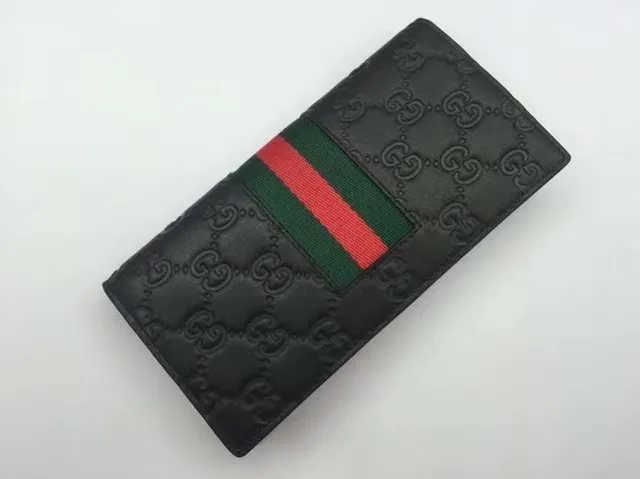 Gucci Ophidia محفظة طويلة سوداء وخضراء مطبوعة GG Monogram تفاصيل شريط ويب 8