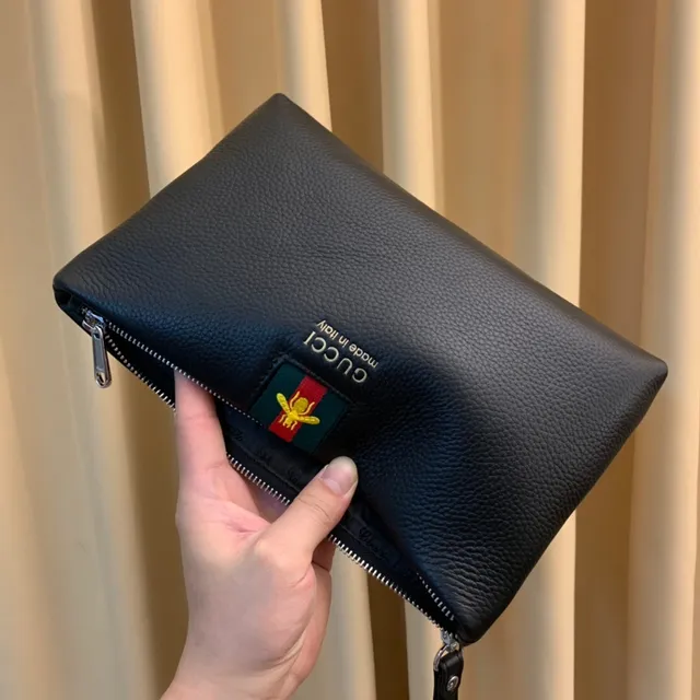 Gucci Ophidia Black Pebbled Leather Envelope Clutch 7