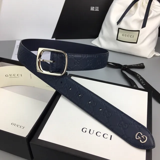 Gucci Ophidia Embossed GG Navy Blue Leather Belt 2