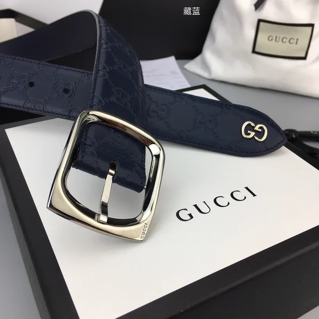 Gucci Ophidia Embossed GG Navy Blue Leather Belt 3