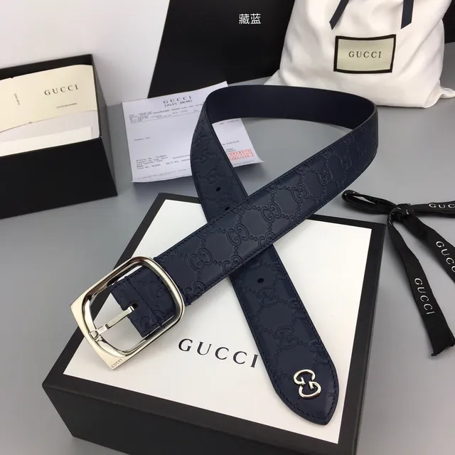 Gucci Ophidia Embossed GG Navy Blue Leather Belt 6