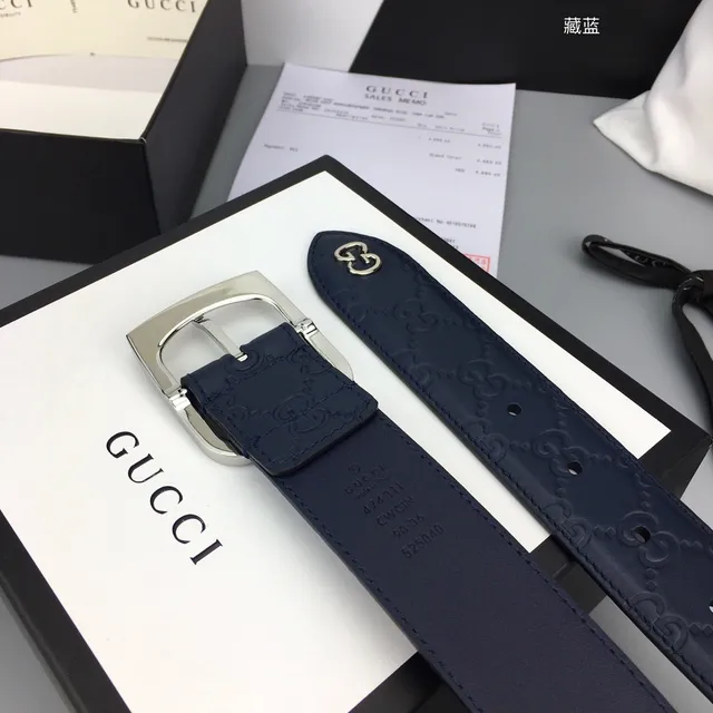 Gucci Ophidia Embossed GG Navy Blue Leather Belt 8